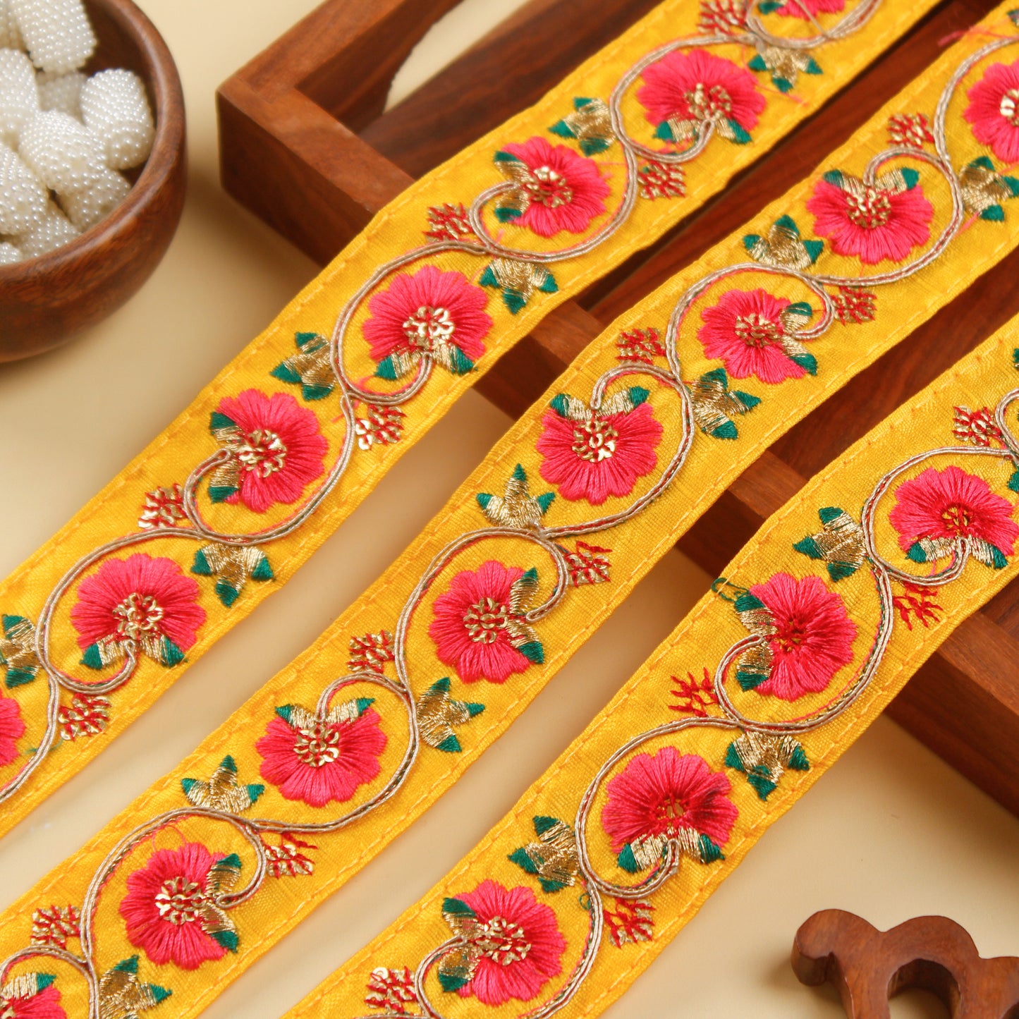 Yellow Floral Embroidered Trim (9 Mtrs)