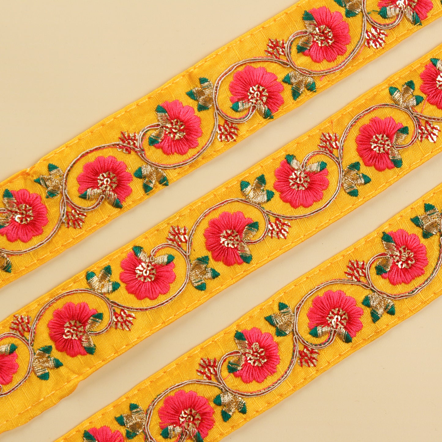 Yellow Floral Embroidered Trim (9 Mtrs)