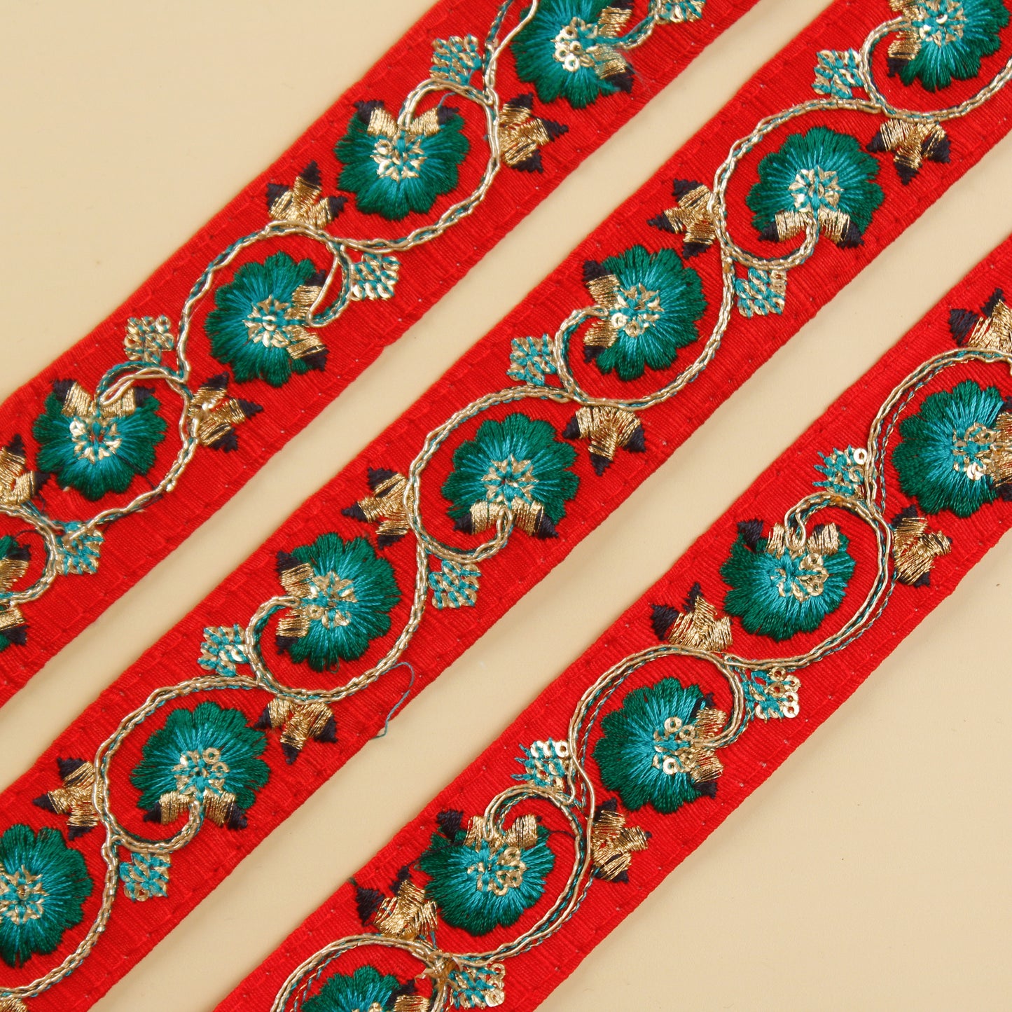 Red Floral Embroidered Trim (9 Mtrs)