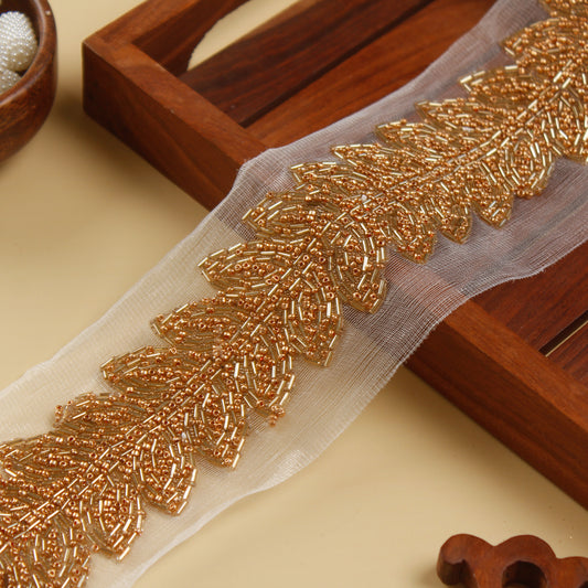 Gold Organza Cutdana Leaf Trim (9 Mtrs)