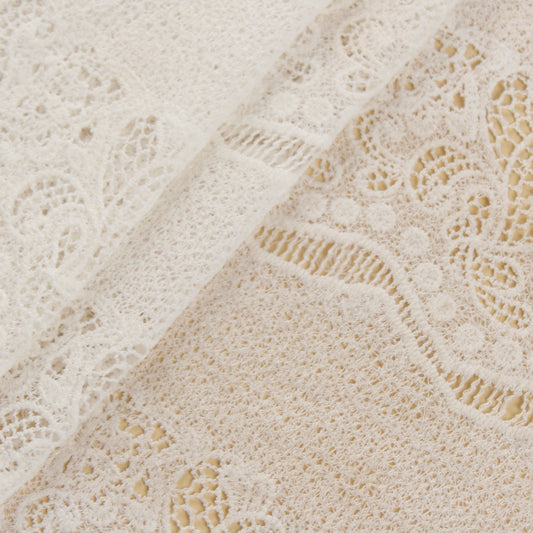 White Crochet Lace Fabric with Fringes (1 Mtr)