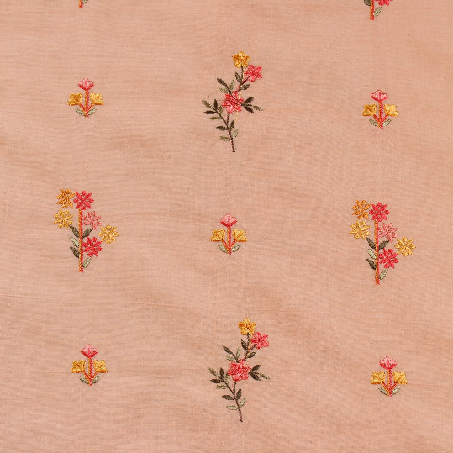 Peach Embroidered Cotton Fabric (1 Mtr)