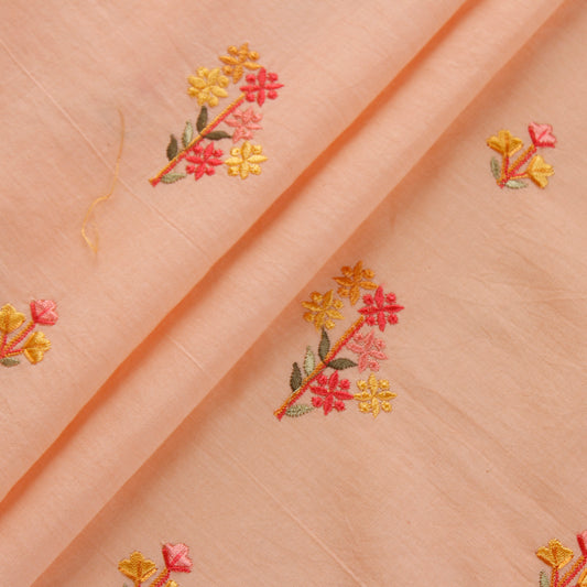 Peach Embroidered Cotton Fabric (1 Mtr)