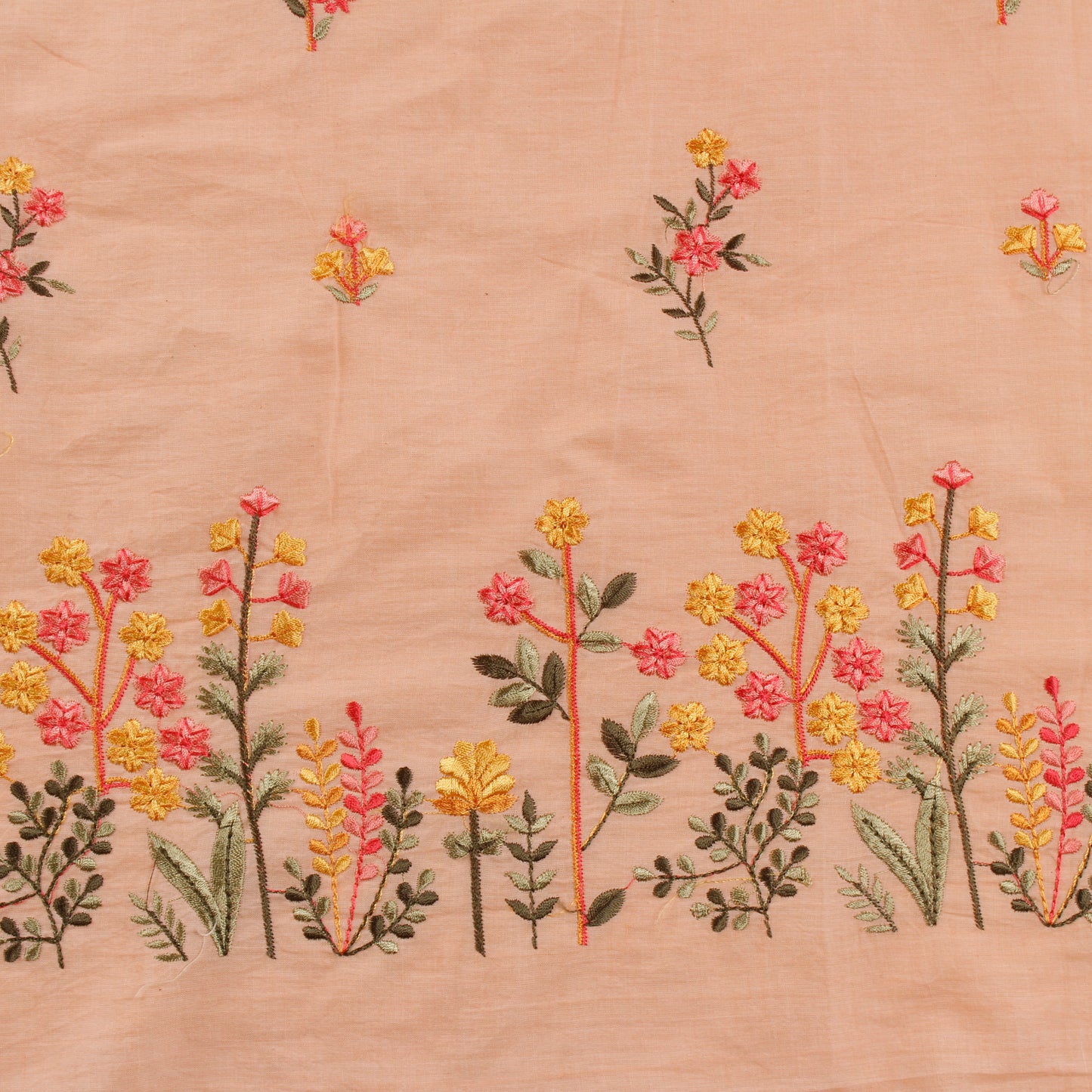 Peach Embroidered Cotton Fabric (1 Mtr)