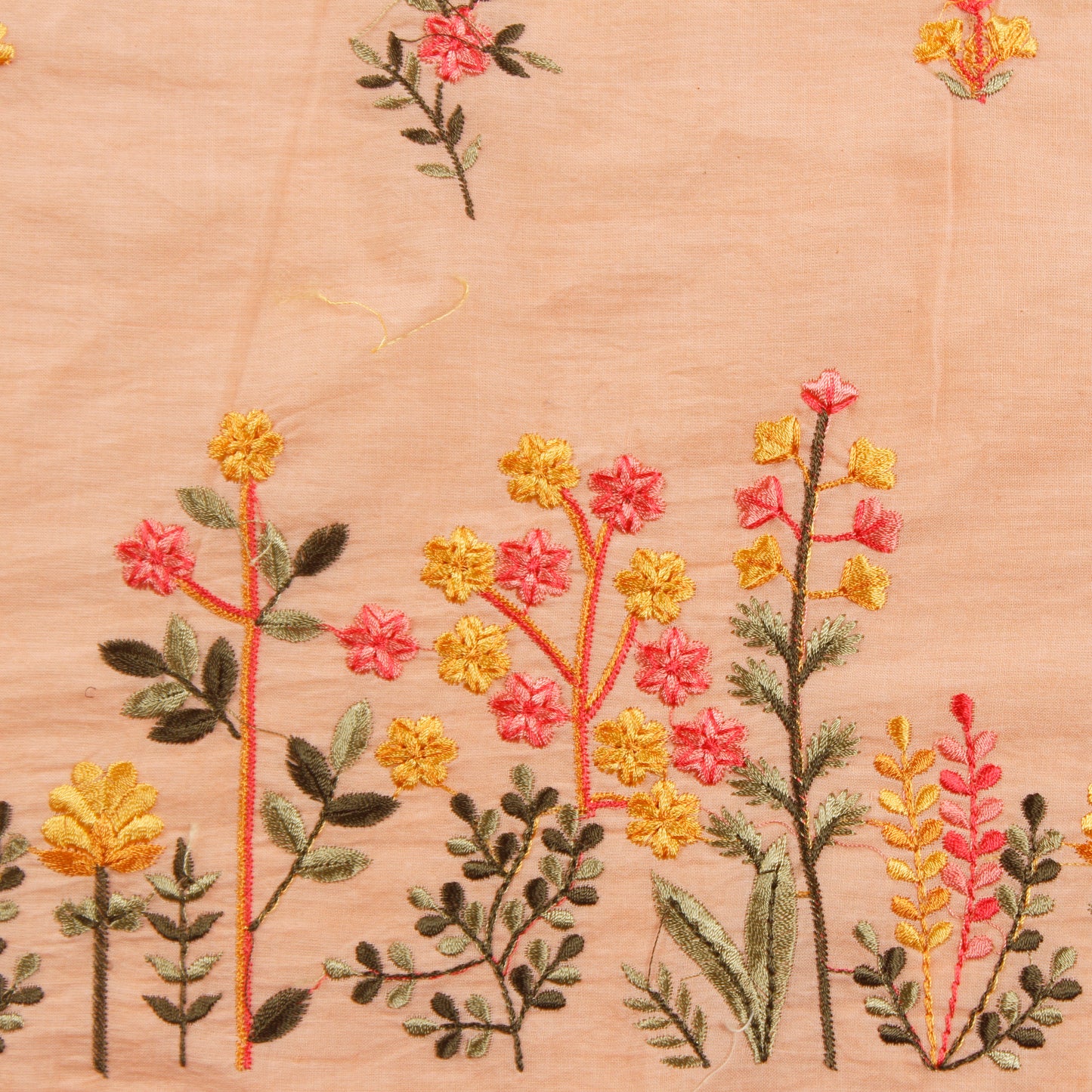 Peach Embroidered Cotton Fabric (1 Mtr)