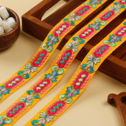 Yellow Embroidered Geometric Trim (9 Mtrs)