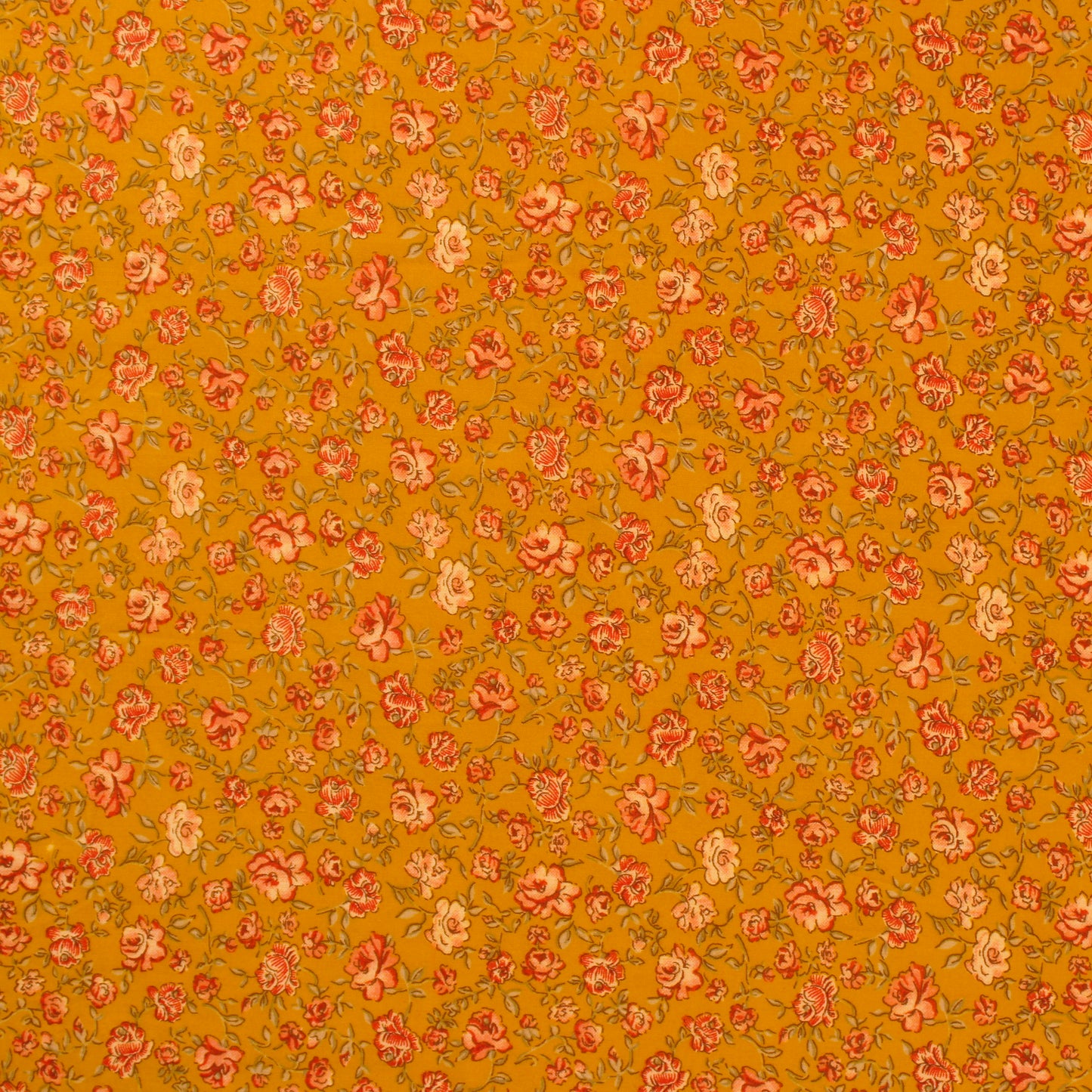 Mustard Floral Print Poly-Cotton Fabric (1 Mtr)