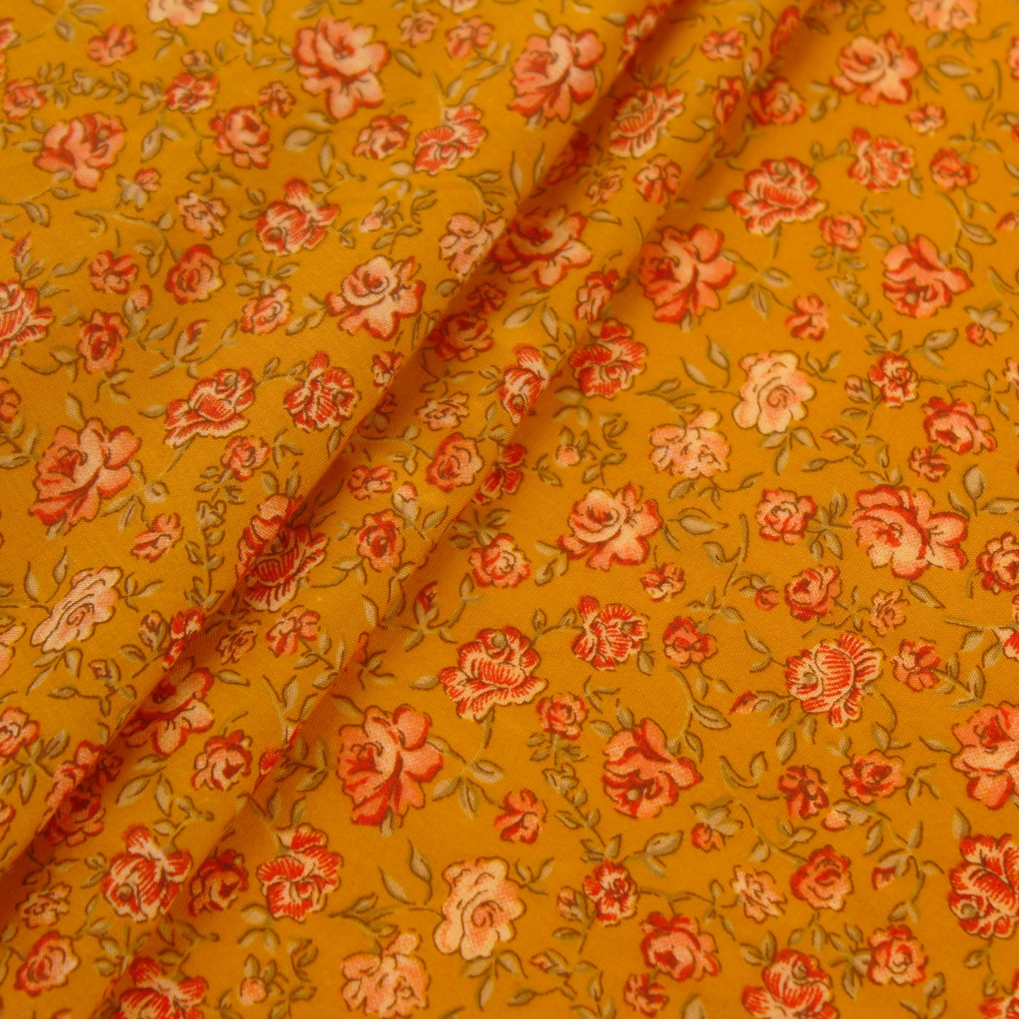 Mustard Floral Print Poly-Cotton Fabric (1 Mtr)