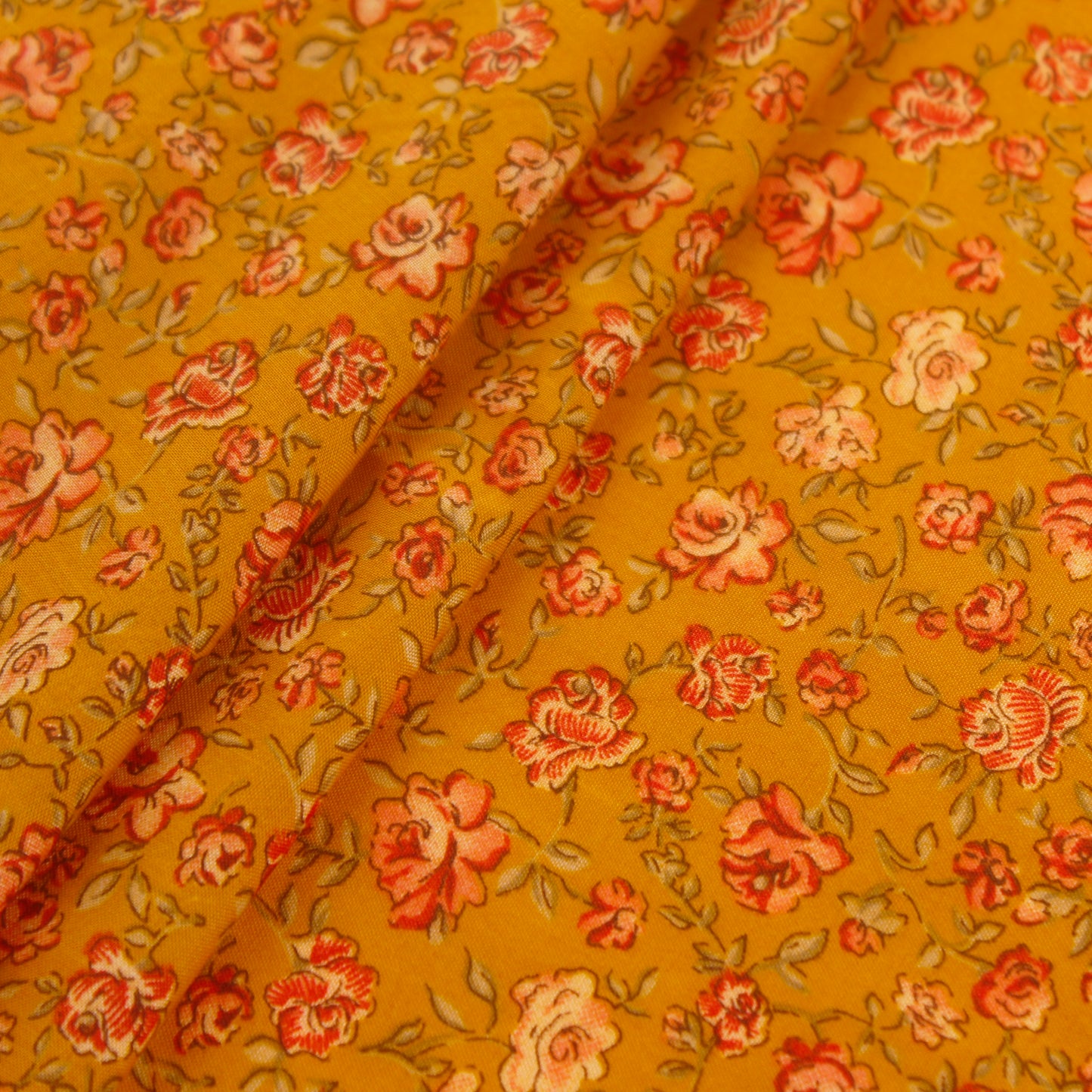 Mustard Floral Print Poly-Cotton Fabric (1 Mtr)