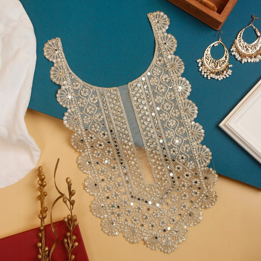 Pale Gold Zari Neckline Applique with Pearls