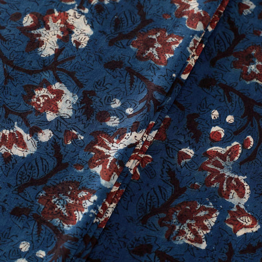 Blue Floral Block Print Fabric (1 Mtr)