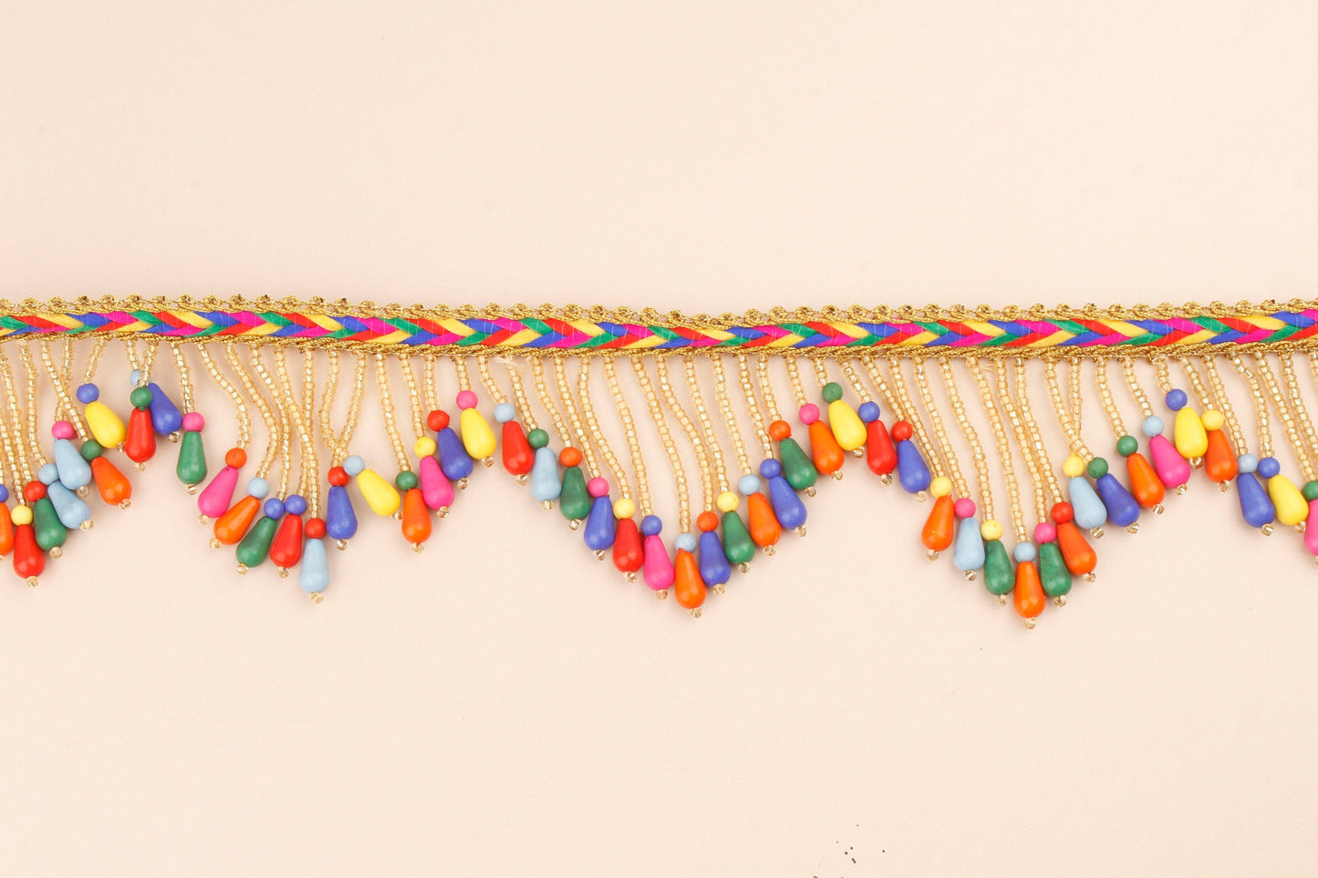 Multicolour Beaded Fringe Jacquard Trim (3 Mtrs)