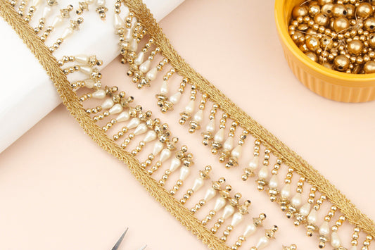 Gold and Off-White Fringe Trim for Clothing (3 Mtrs)