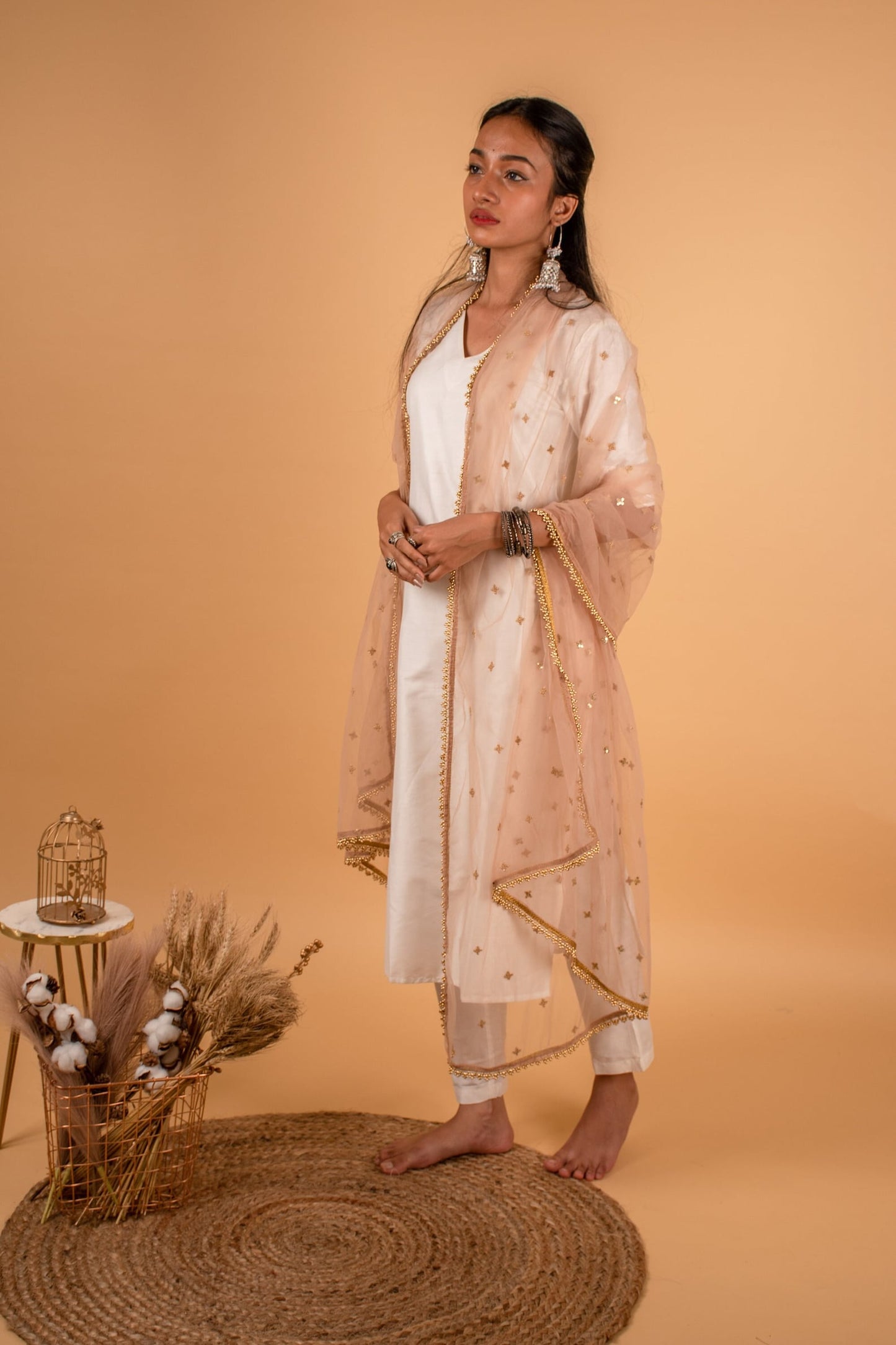 Blush Pink Net Sequin Dupatta