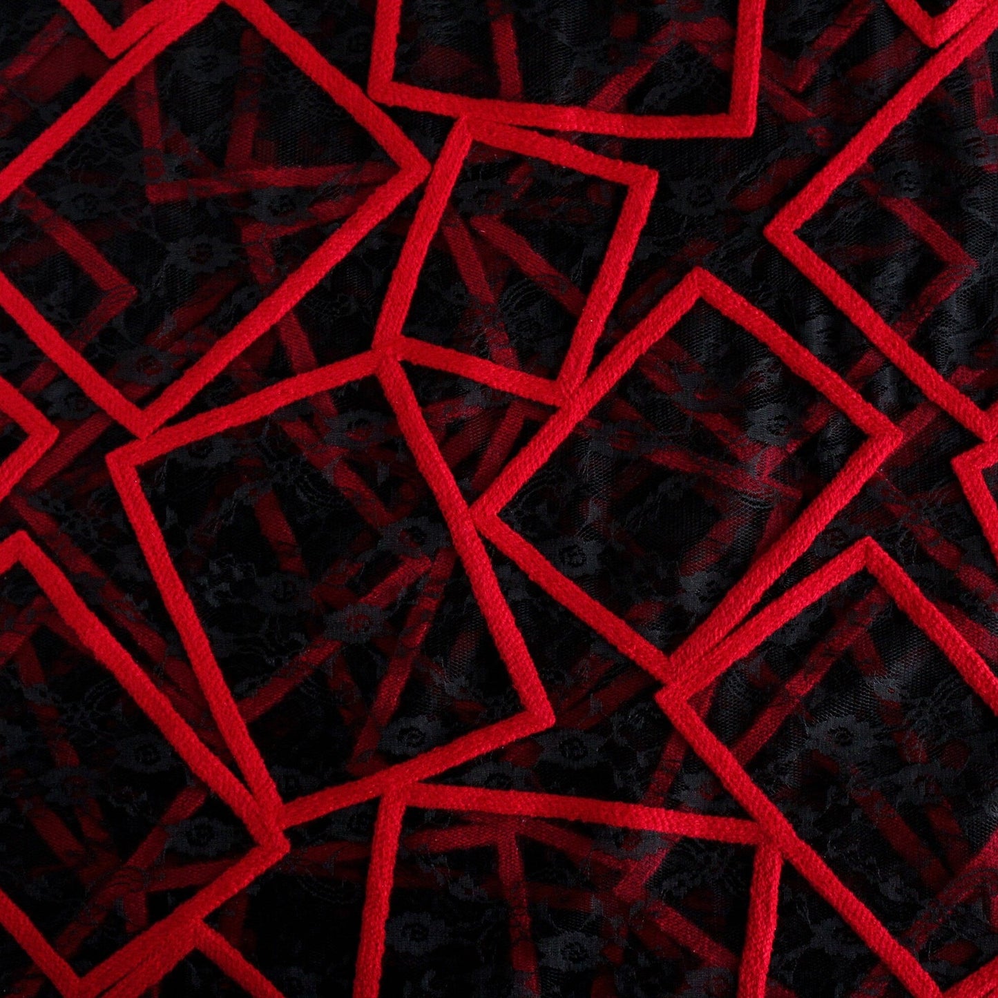 Black and Red Net Lace Fabric (1 Mtr)