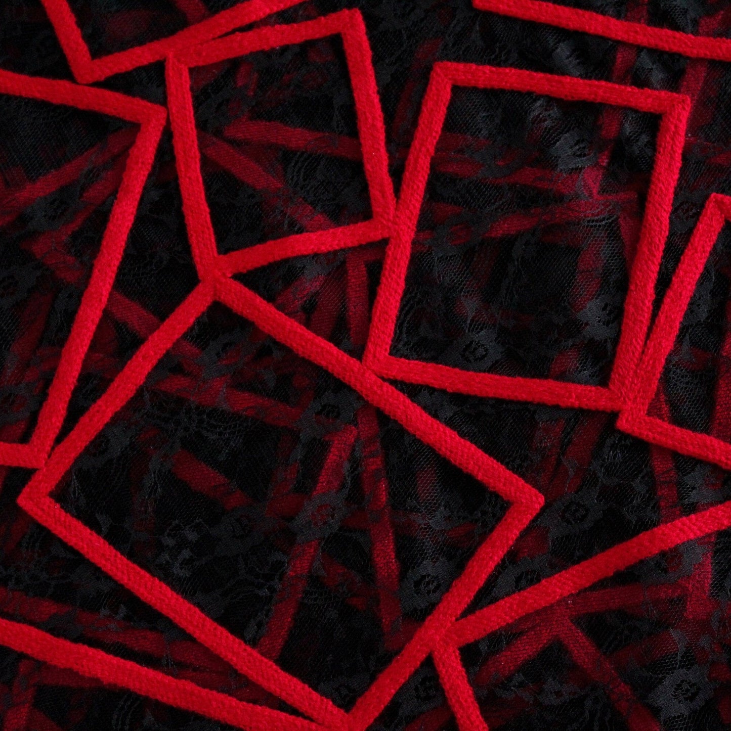 Black and Red Net Lace Fabric (1 Mtr)