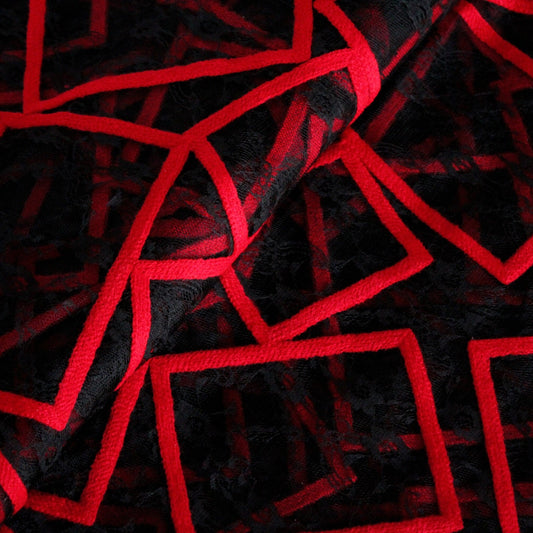 Black and Red Net Lace Fabric (1 Mtr)