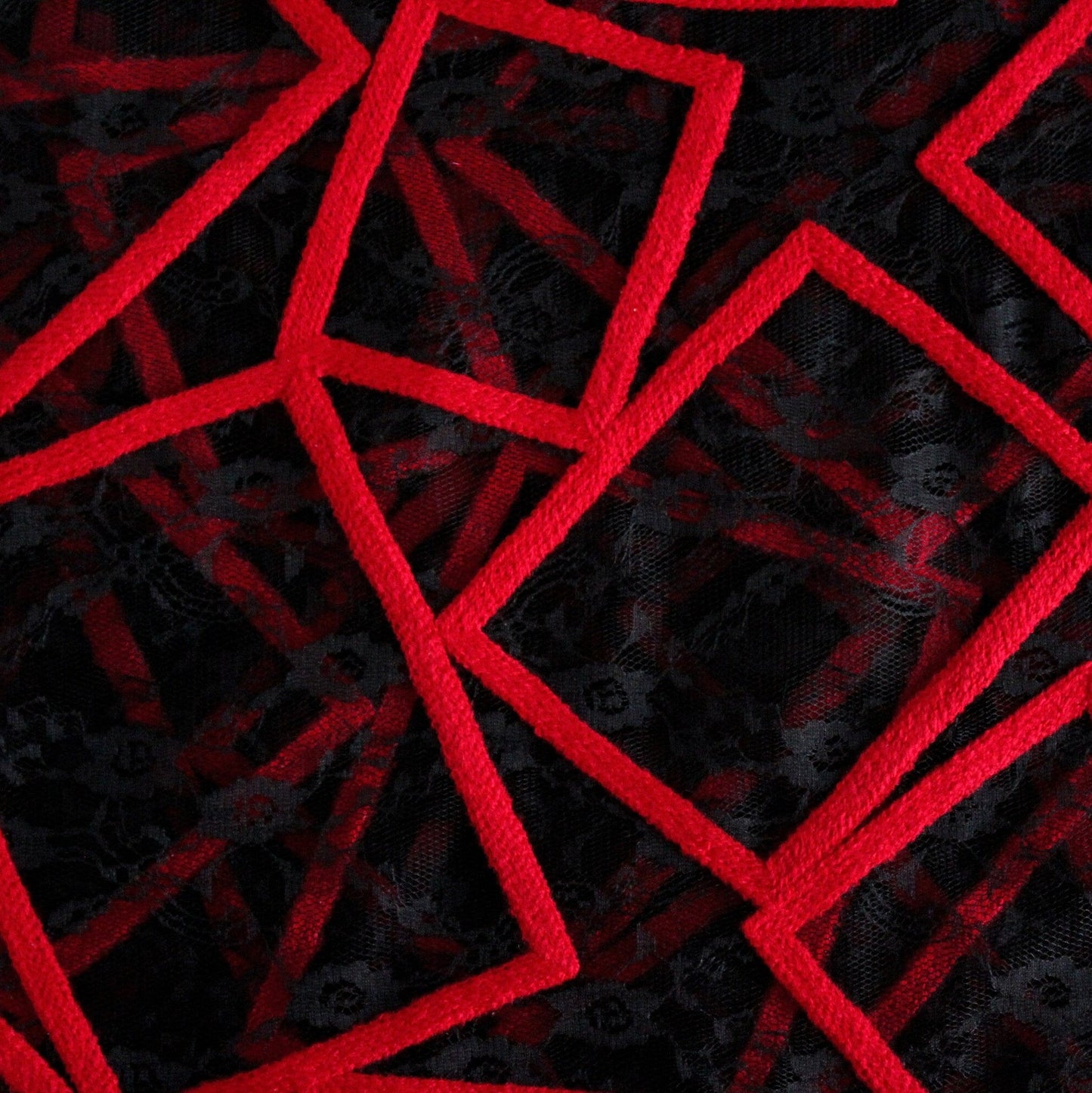 Black and Red Net Lace Fabric (1 Mtr)