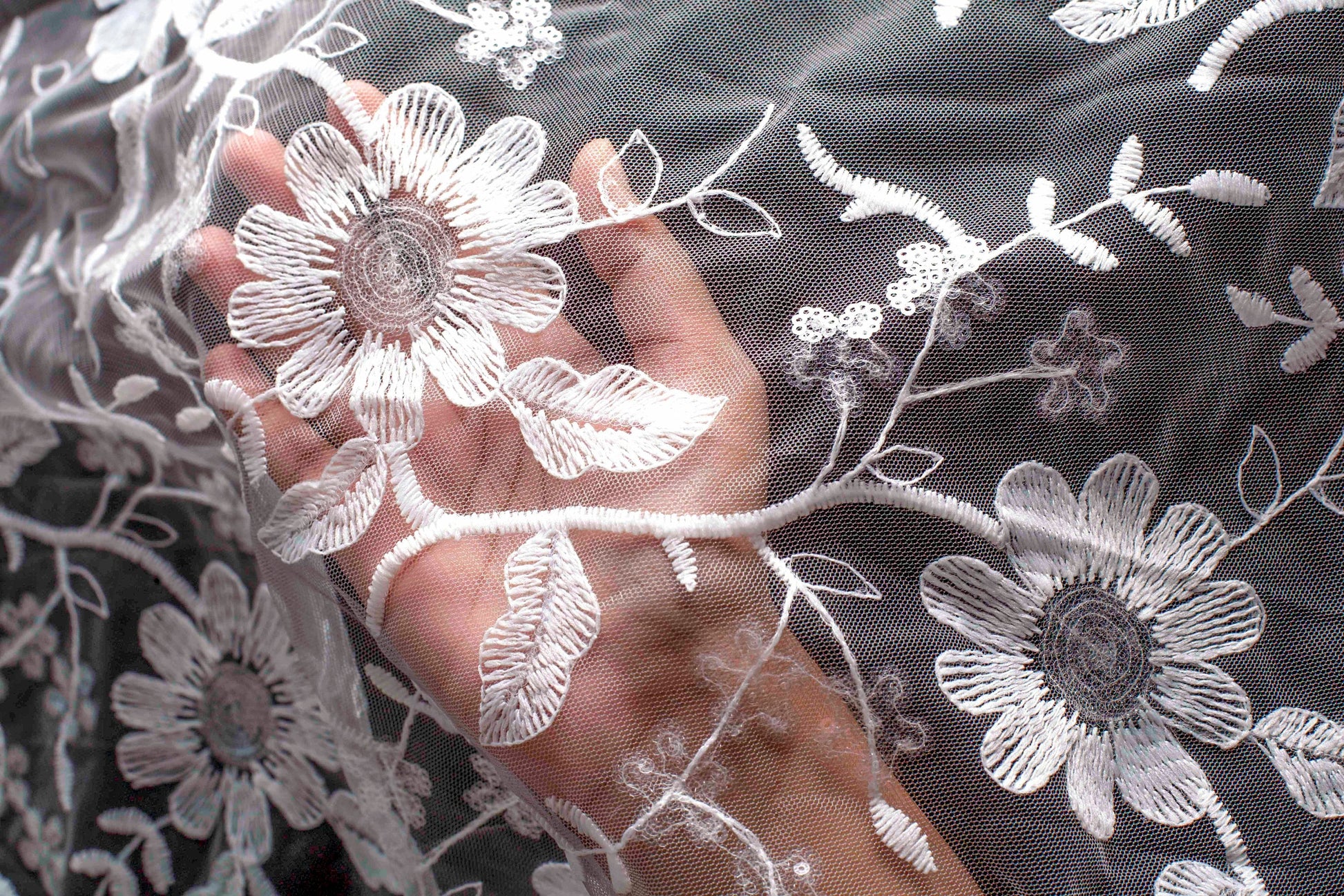 Off-White Net Fabric with Floral Embroidery – Craftise