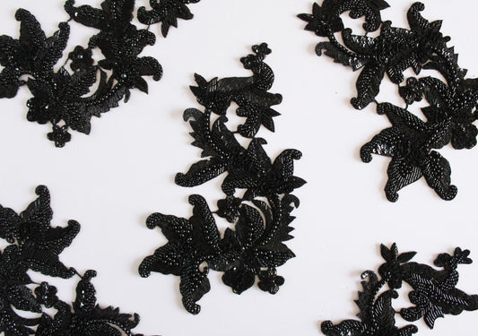 Black Beaded Applique with Sequins (1 piece)