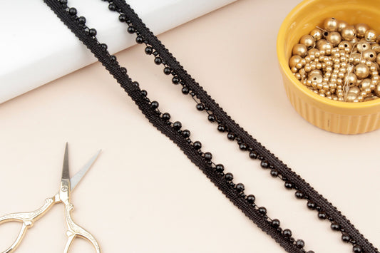 Black Beaded Piping Trim for Clothing (3 Mtrs)