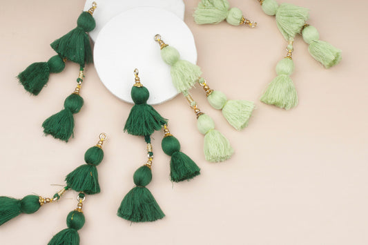 Set of 2 Beaded Cotton Tassels in Green