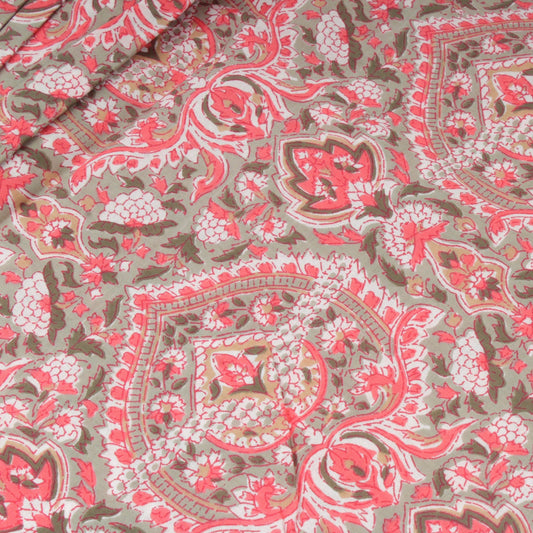 Sage Green and Pink Floral Print Cotton Fabric (1 Mtr)