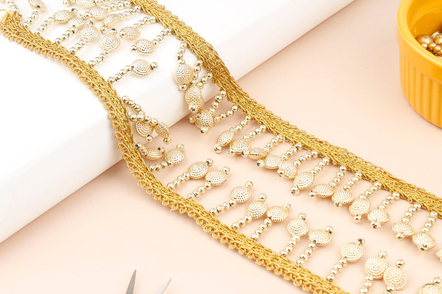 Gold Beaded Fringe Tassel Trim (3 Mtrs)