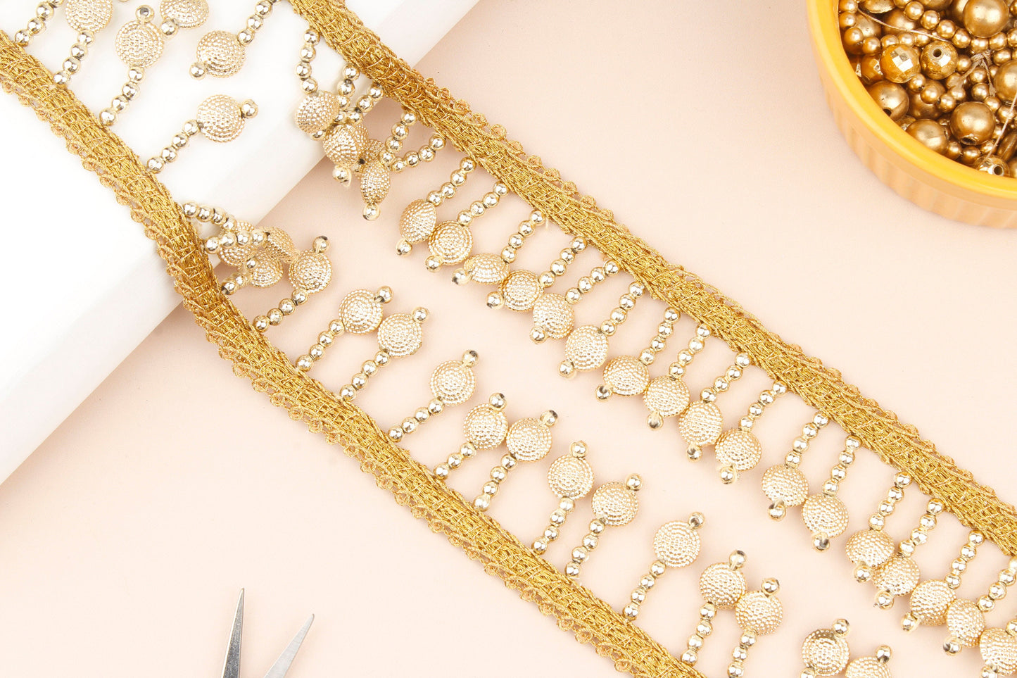 Gold Beaded Fringe Tassel Trim (3 Mtrs)